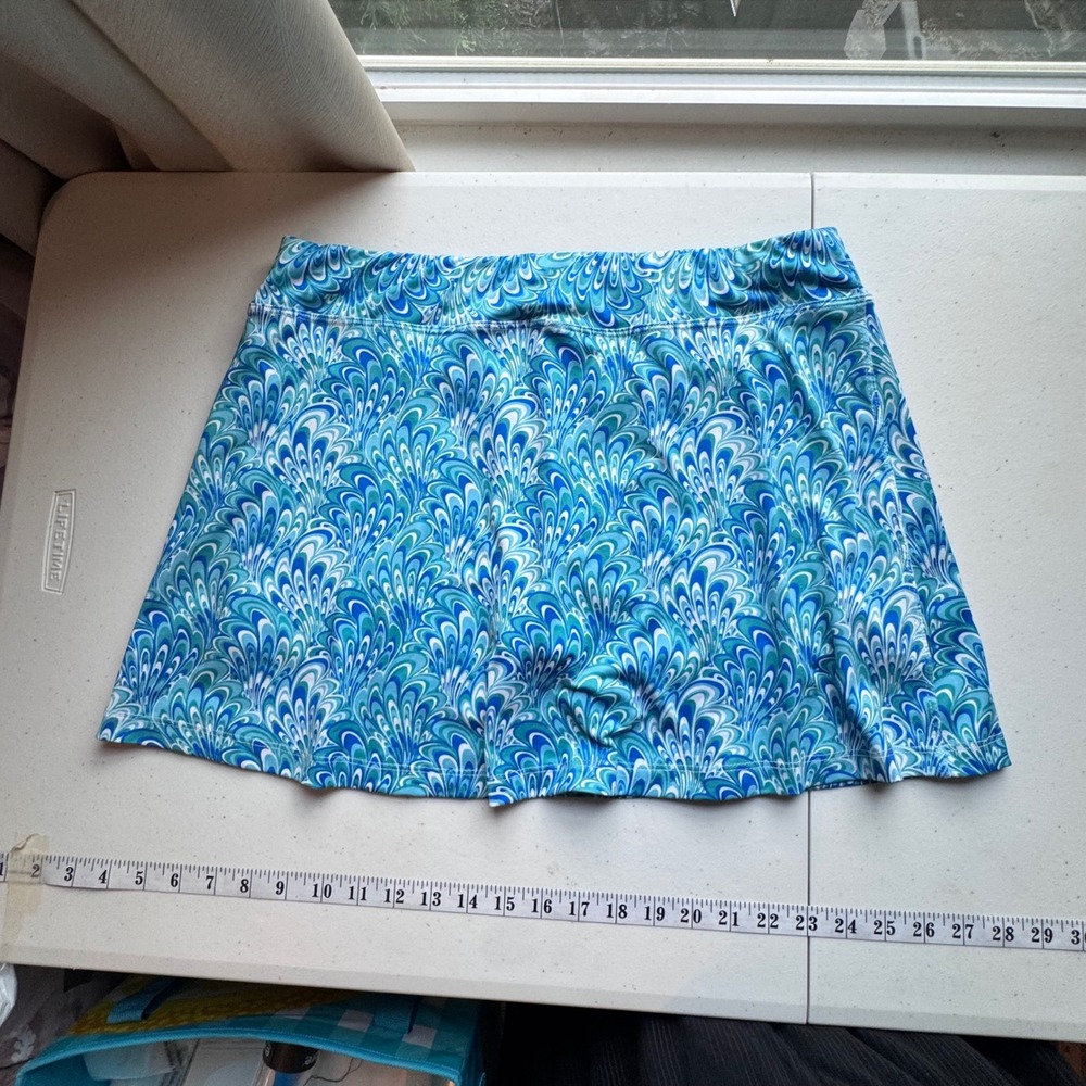 SmashGal Co. Blue Teal Peacock Print Athletic Tennis Golf Skort Large
